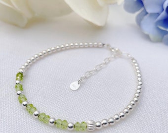 Peridot Bracelet, August Birthstone Bracelet, Birrhday gift for Women