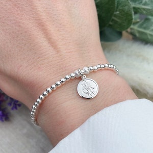 Sterling Silver St Christopher Charm Bracelet, Dainty Silver Saint Christopher Stacking Faith Bracelet, Handmade Birthdy Gift