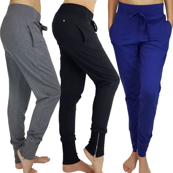 Womens Ladies Harem Trousers Long Baggy Pants Sports With Zipped Cuffs 6 8 10 12 14 16 18