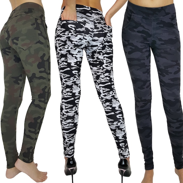 Femmes Femmes Camouflage Camo Army Pleine Longueur Skinny Fit Leggings Avec Poches 6 8 10 12 14 16 18