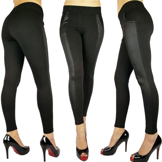 Buy Womens Ladies Black Full Length Skinny Fit Leggings Checkered Panel Size  6 8 10 12 14 16 18 Online in India 