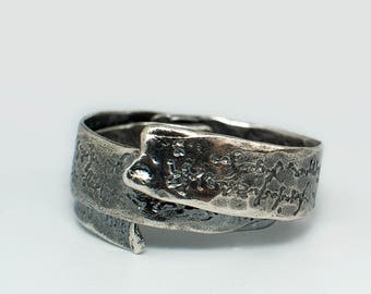 Unisex Adjustable Wrap Sterling Silver Ring Mens Rustic Oxidized Silver Triple Wrap Ring Blackened  Silver Statement Ring Unique Handmade