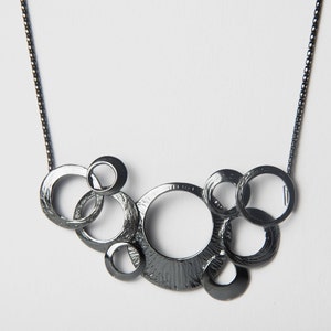 Counting Dots Statement Necklace Sterling Silver Long Hand Made Oxidized Silver Minimalist Black Circles Geometric Pendant Solid Silver 925 image 1