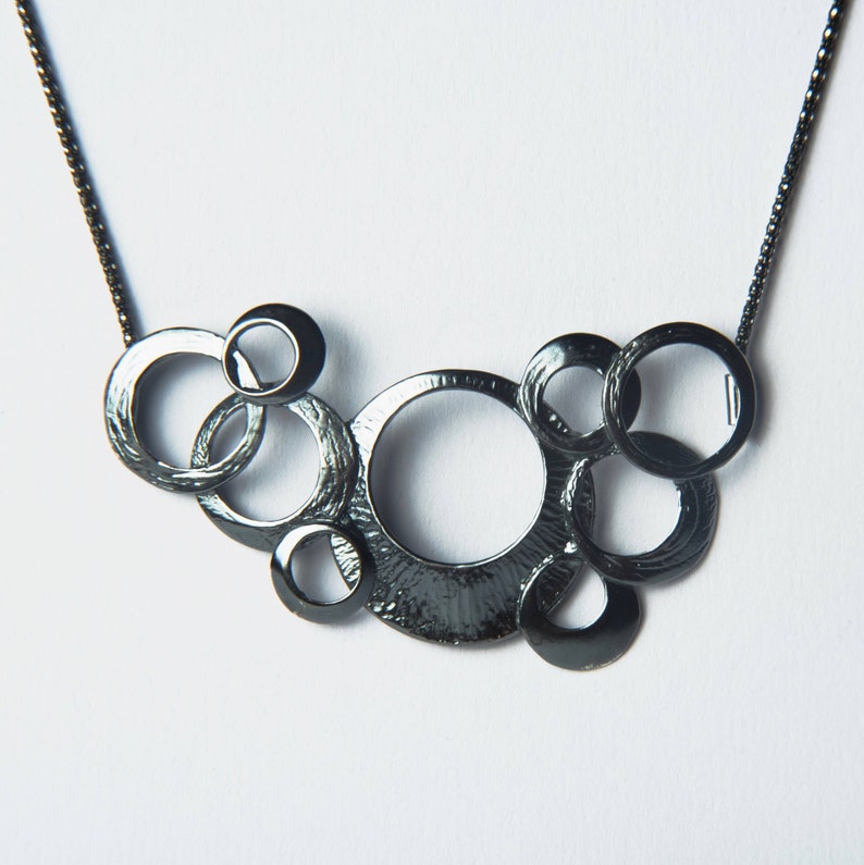 Counting Dots Statement Necklace Sterling Silver Long Hand Made Oxidized Silver Minimalist Black Circles Geometric Pendant Solid Silver 925 image 7