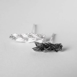 Braided Stud Silver Earring Mismatched Tiny Earrings Mix and Match Sterling Studs Black and White Silver Earrings Hand Made Unique Earrings