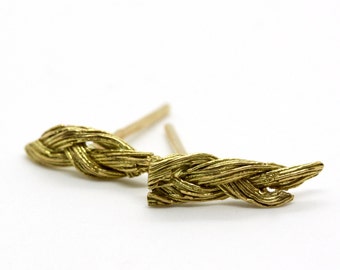 Braided Set of 2-3 Stud Solid Gold Earring Mismatched Tiny Earrings Mix and Match Studs Hand Made Unique Earrings