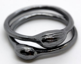 Black Ouroboros Stackable Ring Abstract Snake Ring Oxidised Sterling Silver Ring Set 925 Solid Silver