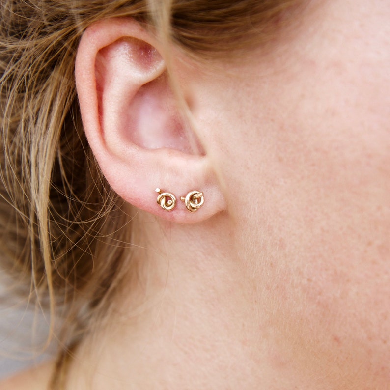 Love Knot Tiny 14K Gold Stud Earring Minimalist Contemporary Small Post