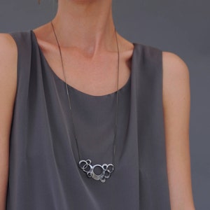 Counting Dots Statement Necklace Sterling Silver Long Hand Made Oxidized Silver Minimalist Black Circles Geometric Pendant Solid Silver 925 image 4