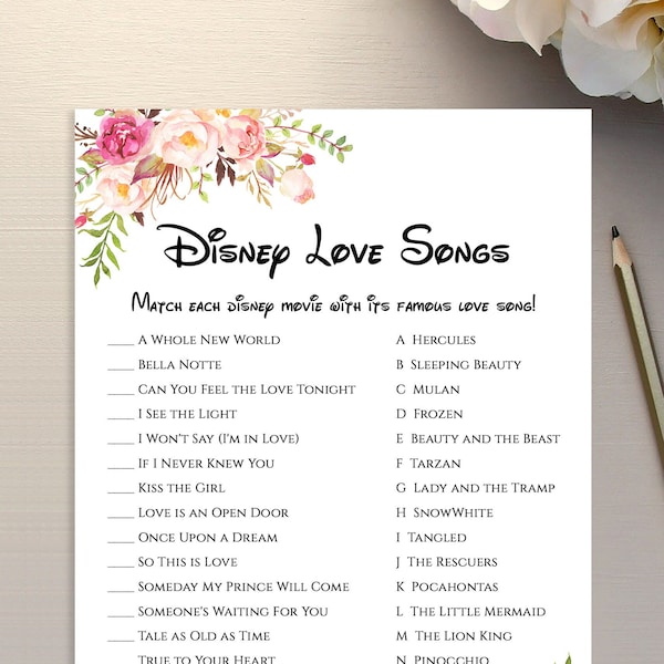 Love Song Bridal Shower Game, Printable Wedding Shower Quote Games, Match Love Songs Quotes, Instant download PDF JPEG