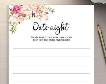 Jeu de cartes de nuit de date de douche nuptiale imprimable Idée de nuit de date de mariage Téléchargement instantané Modèle PDF JPEG