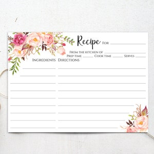 5x7 Recipe Cards Printable Floral 5 X 7 Recipe Card Template for Bridal ...