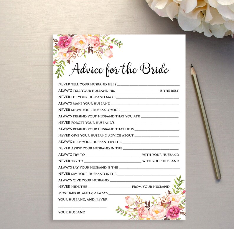Funny Husband Advice for the Bride Printable Never and Always - Etsy