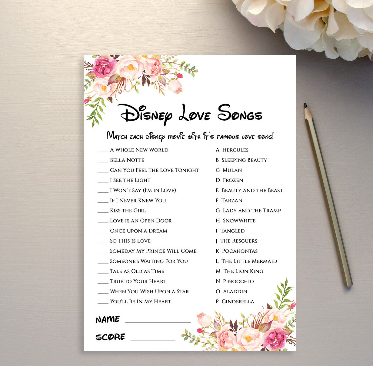Disney Love Song Game Printable Instant Download Disney Etsy