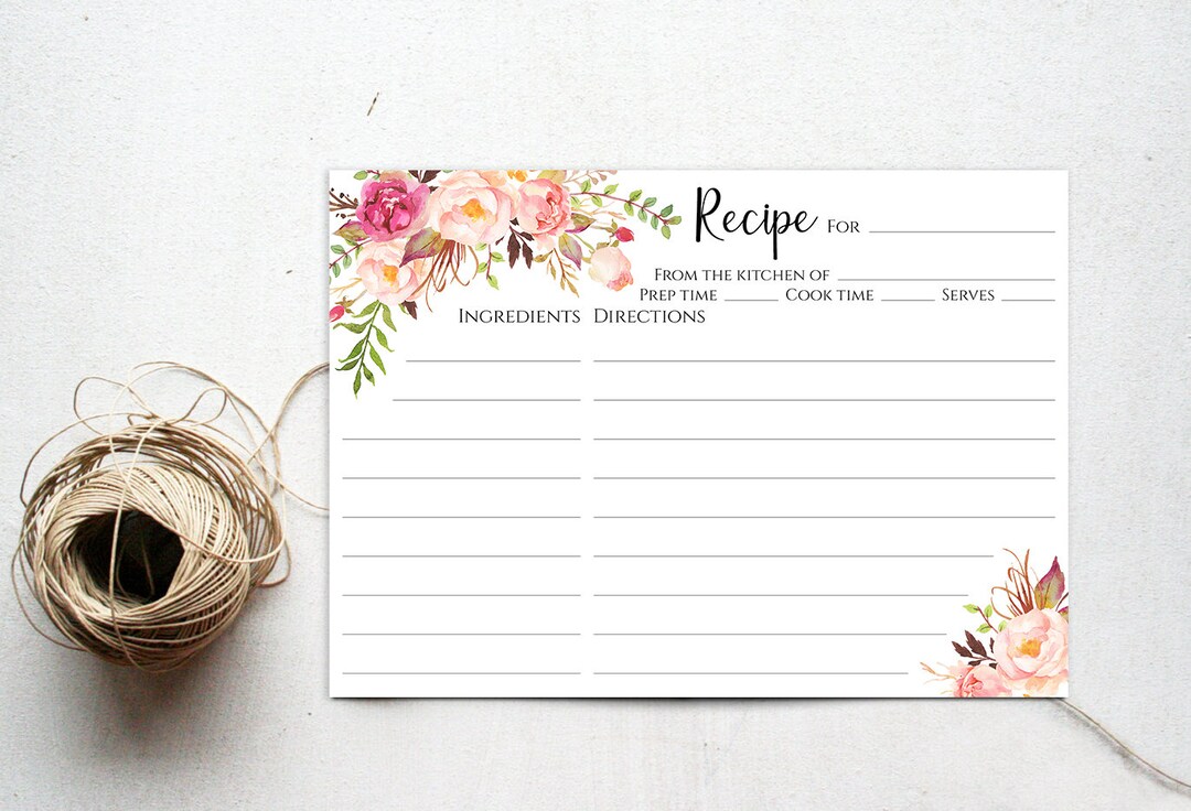 5x7 Recipe Cards Printable Floral 5 X 7 Recipe Card Template for Bridal