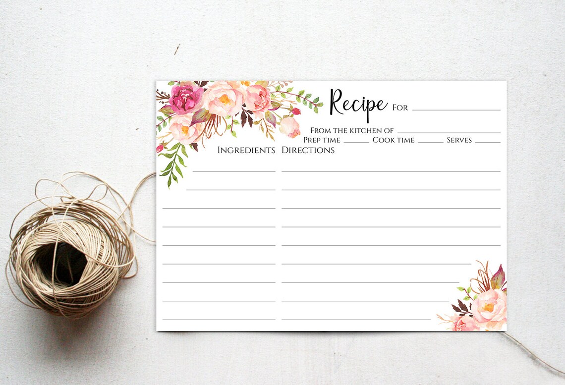 5x7 Recipe Cards Printable Floral 5 X 7 Recipe Card Template for Bridal ...