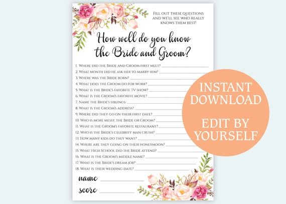 How Well Do You Know The Bride Free Printable | TUTORE.ORG - Master of ...
