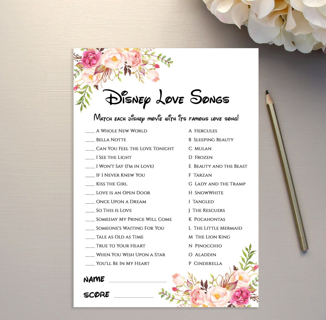 Love Song Bridal Shower Game, Printable Wedding Shower Quote Games, Match Love Songs Quotes