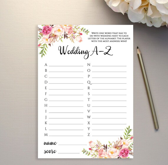 Wedding A-Z game template A Z game printable Floral Bridal | Etsy