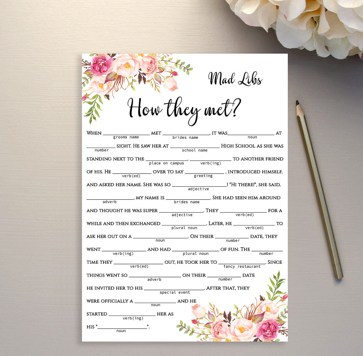 Printable Funny Wedding Mad Libs Template