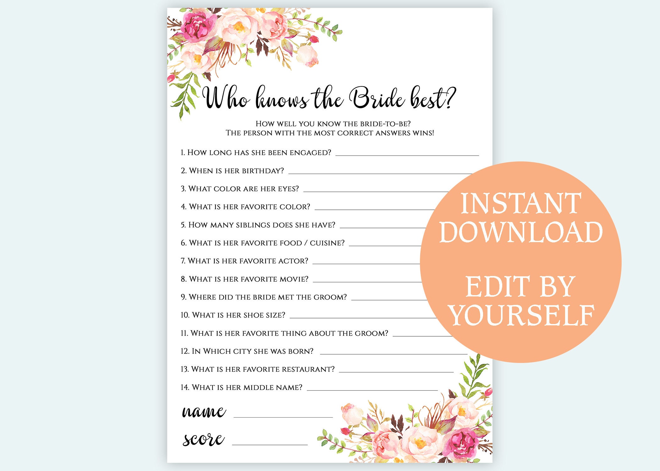 Who Knows The Bride Best Game Free Printable
