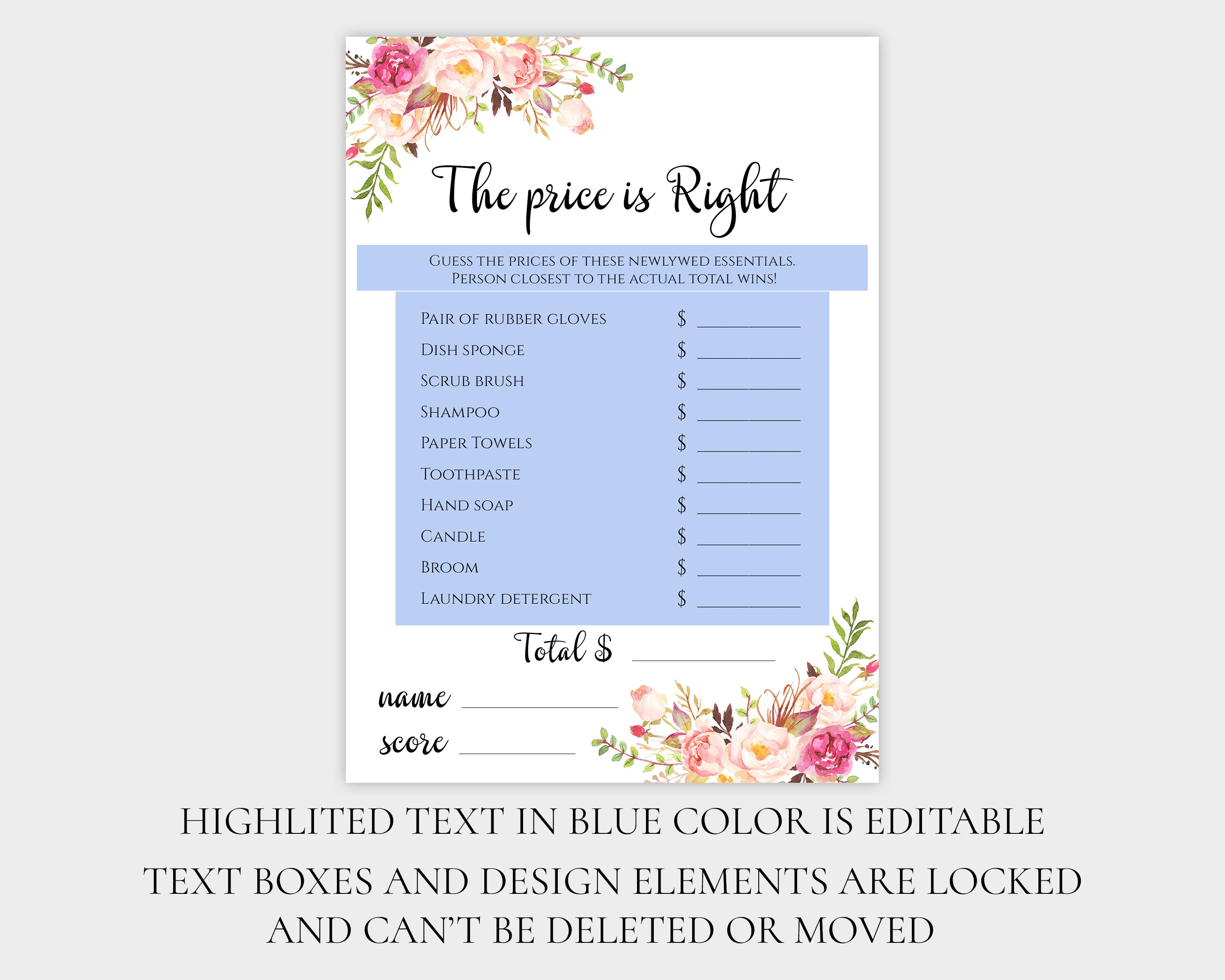 EDITABLE the Price is Right Game Printable Custom Bridal Shower Games ... EDITABLE the Price is Right Game Printable Custom Bridal Shower Games ...