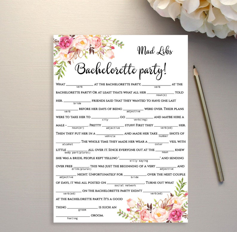 Mad Libs Template Printable bachelorette Party Story DIY Game Card ...