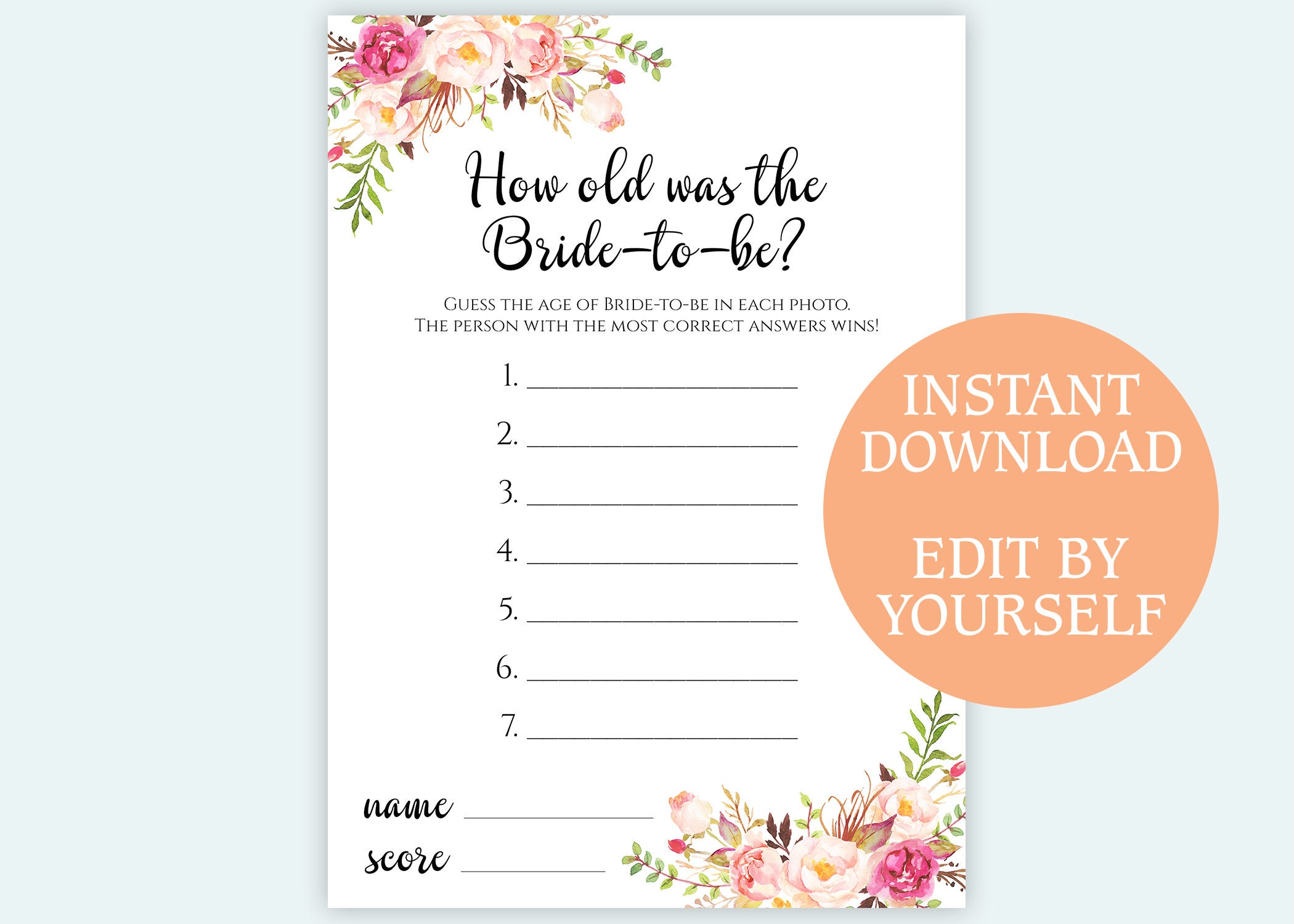 EDITABLE How Old Was the Bride to Be Game Printable Customable Bridal ...