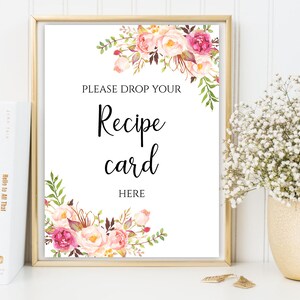 Please drop your Recipe card here sign Bridal shower recipe card sign 5x7 8x10 inches PDF Instant download signage image 2