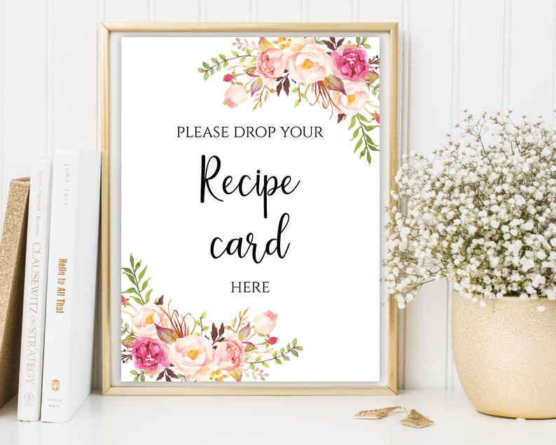 Please drop your Recipe card here sign Bridal shower recipe card sign 5x7 8x10 inches PDF Instant download signage image 2