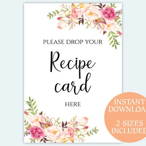 Please drop your Recipe card here sign Bridal shower recipe card sign 5x7 8x10 inches PDF Instant download signage image 1