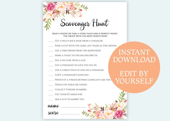 EDITABLE Scavenger Hunt game template Printable custom Bridal | Etsy