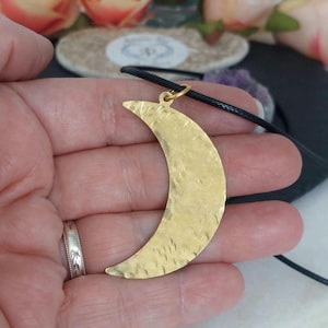 Hammered Brass Crescent Moon Necklace: Unisex Celestial Jewelry