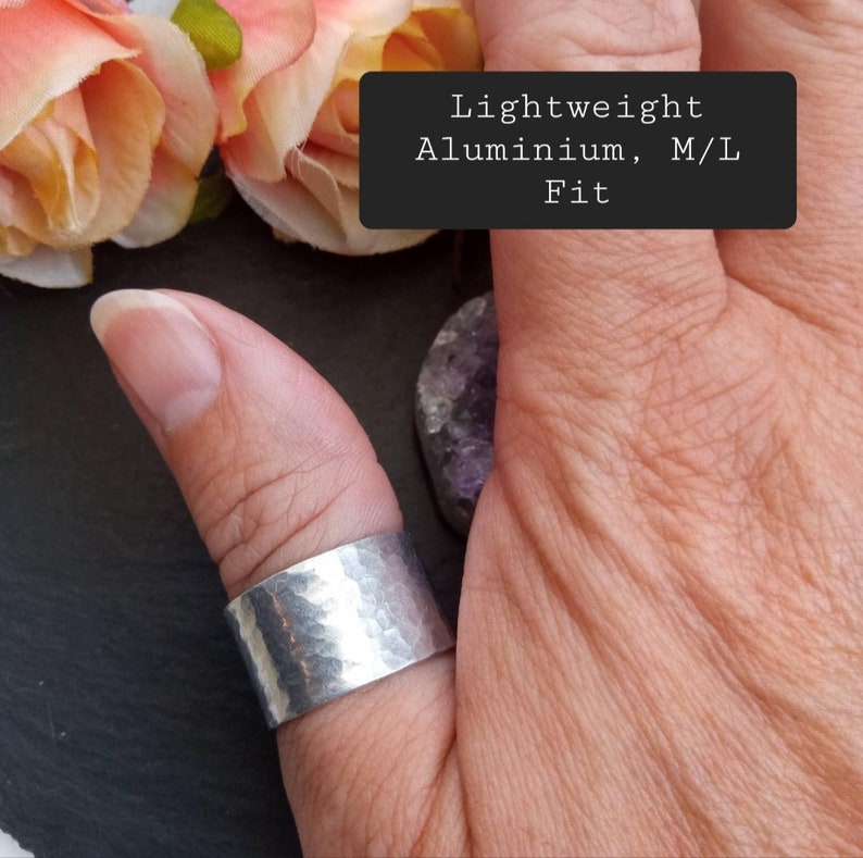 Rustic hammered wide band ring /unisex ring /silver hammered ring/large ring/ gifts for him/thumb ring/textured ring/open ring/cuff ring image 1