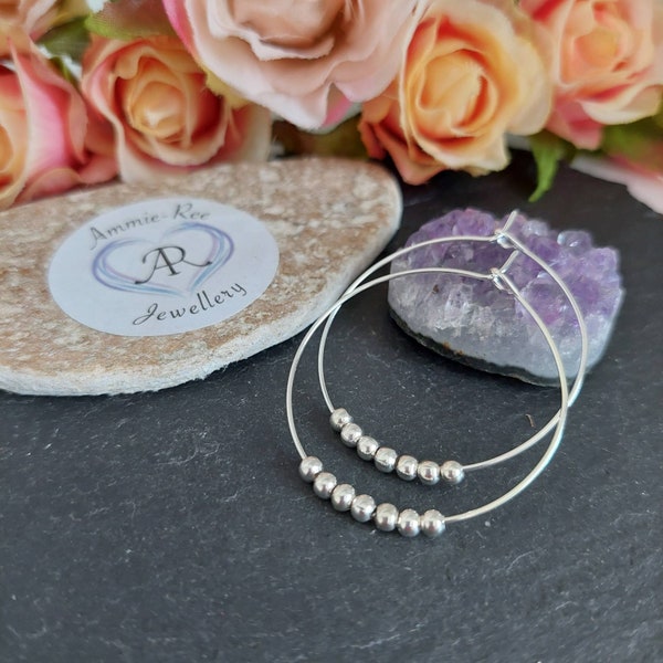 Large silver hoop earrings / statement earrings/silver  earrings/ silver hooped earrings/ big hoops/ beaded hoop silver earrings