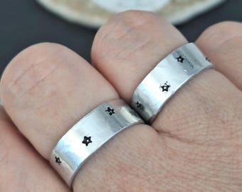 Hammered silver aluminium Star Ring: Adjustable Handstamped Band, non tarnish lightweight ring
