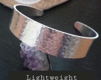 Hammered Cuff Bracelet, Adjustable Rustic Bangle, Lightweight Tapered Open Cuff