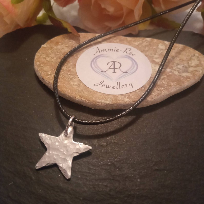 Hammered star cord necklace / gifts for girlfriend/ gifts for best friend/star pendant/ star necklace/cord necklace/celestial necklace image 6