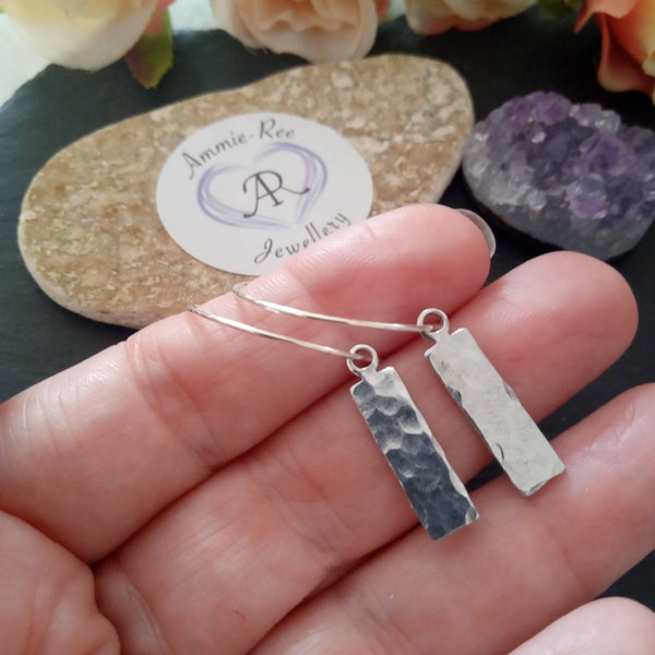 Rustic Hammered earrings /textured earrings/ graphic earrings/ silver earrings/ gifts for her / hoop earring/ oblong earrings /rectangular