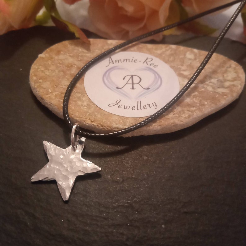 Hammered star cord necklace / gifts for girlfriend/ gifts for best friend/star pendant/ star necklace/cord necklace/celestial necklace image 3