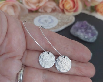 Hammered large silver hoop earrings / moon earrings/silver disc earrings/ silver coin earrings/ hammered discs / big silver earrings/hoop