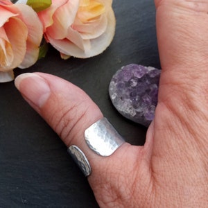 Rustic hammered wide band ring /unisex ring /silver hammered ring/large ring/ gifts for him/thumb ring/textured ring/open ring/cuff ring image 6