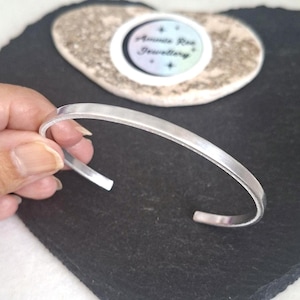 Skinny Aluminium cuff: Plain silver bangle, Adjustable unisex open silver bracelet