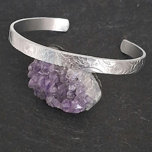 Skinny hammered aluminum cuff bracelet, swirly spiral textured open bangle