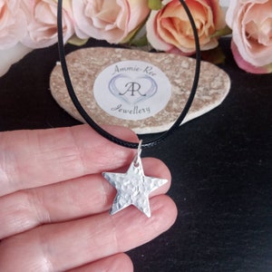 Hammered star cord necklace / gifts for girlfriend/ gifts for best friend/star pendant/ star necklace/cord necklace/celestial necklace image 1
