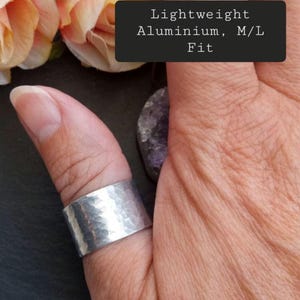 Hammered wide open band ring: Unisex adjustable silver tone thumb ring,