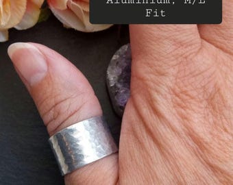 Hammered wide open band ring: Unisex adjustable silver tone thumb ring,