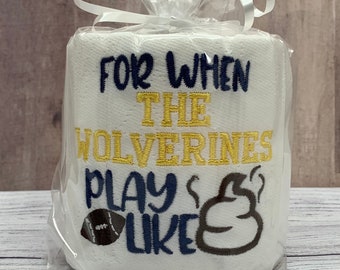 Wolverines Football Embroidered Toilet Paper | Wolverines Party Decor | Wolverines Potty Humor | Wolverines White Elephant | Gift Basket