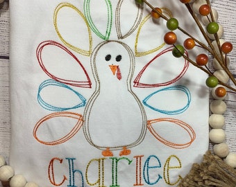 Personalized Embroidered Thanksgiving Turkey Shirt | Thanksgiving Turkey Shirt | Turkey Shirt | Embroidered Thanksgiving Bodysuit