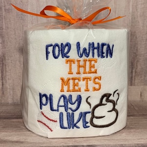 Mets Baseball Embroidered Toilet Paper | Mets Gag Gift | Mets Potty Humor | Mets Gift for Him | Mets Birthday Gift | Mets Party Decor